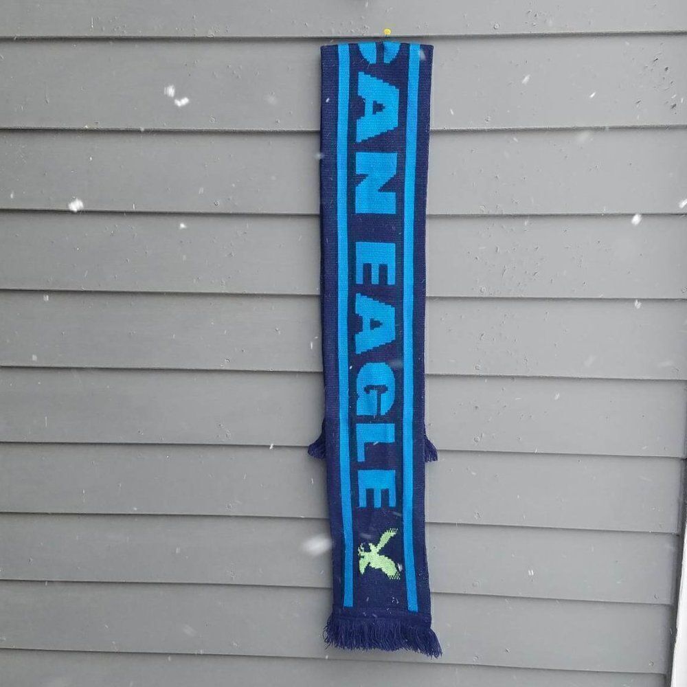 American Eagle Blue Black Knit Scarf 72" x 6 1/2"